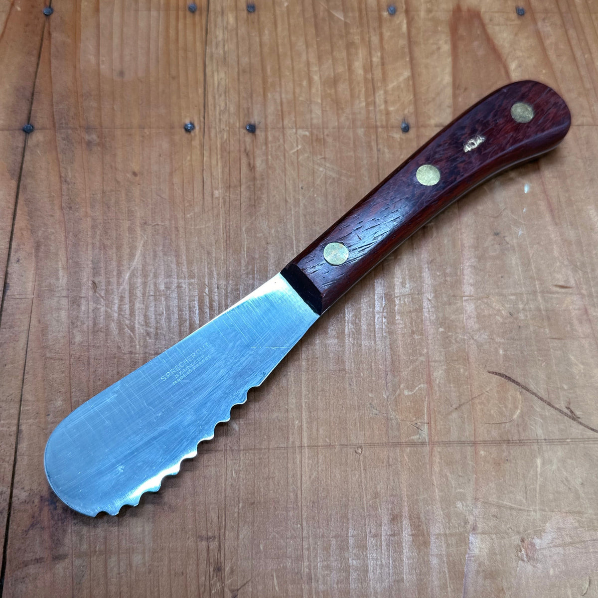 New Old Stock Sprechercut 3.75" Serrated Spreader Stainless Steel Rosewood Thiers, France