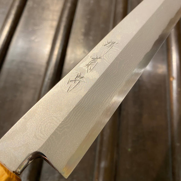 Kikumori 240mm Yanagi Rain Drop Suminagashi Octagonal Oak