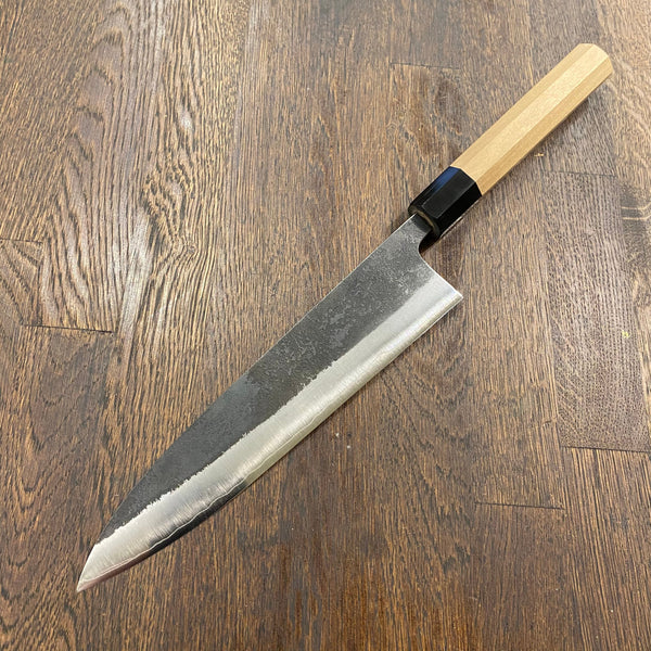 Konosuke Madei Sumiiro 210mm Gyuto SLD Kurouchi Nashiji - by Nihei - BLACK Horn Ferrule W/ Saya