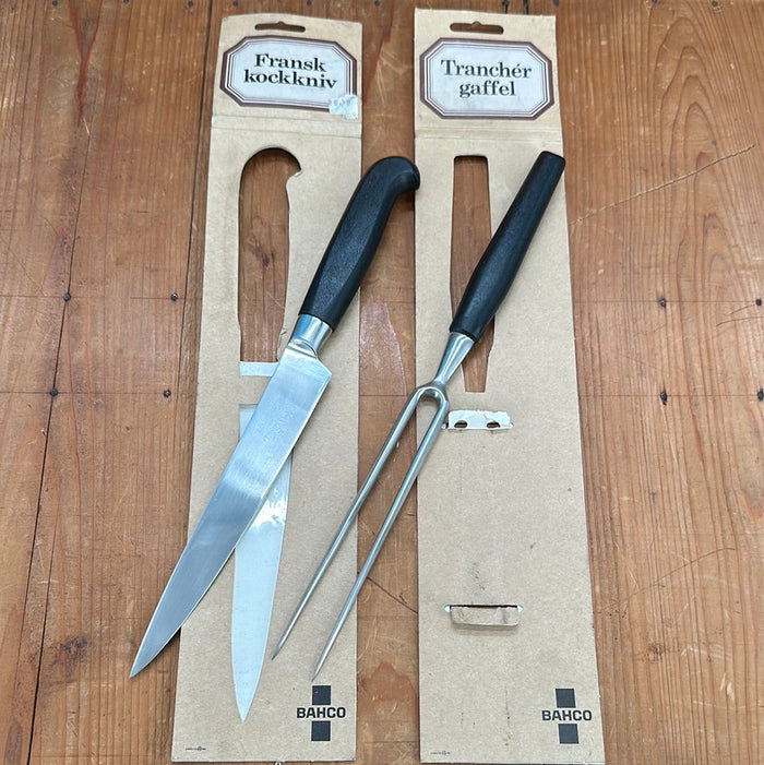 New Old Stock Bahco 7.5" Slicer & Bayonet Fork Hand Forged Stainless Norway 1970s-80s