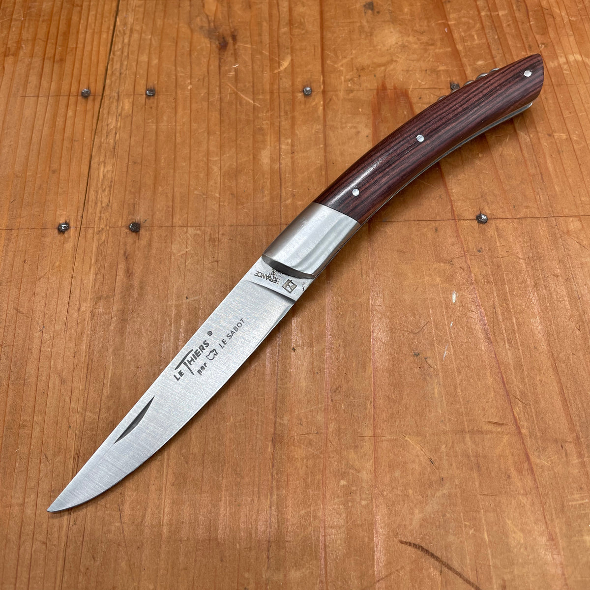 Au Sabot Le Thiers 12cm Pocket Knife Stainless Bolstered Violet Handle with Corkscrew