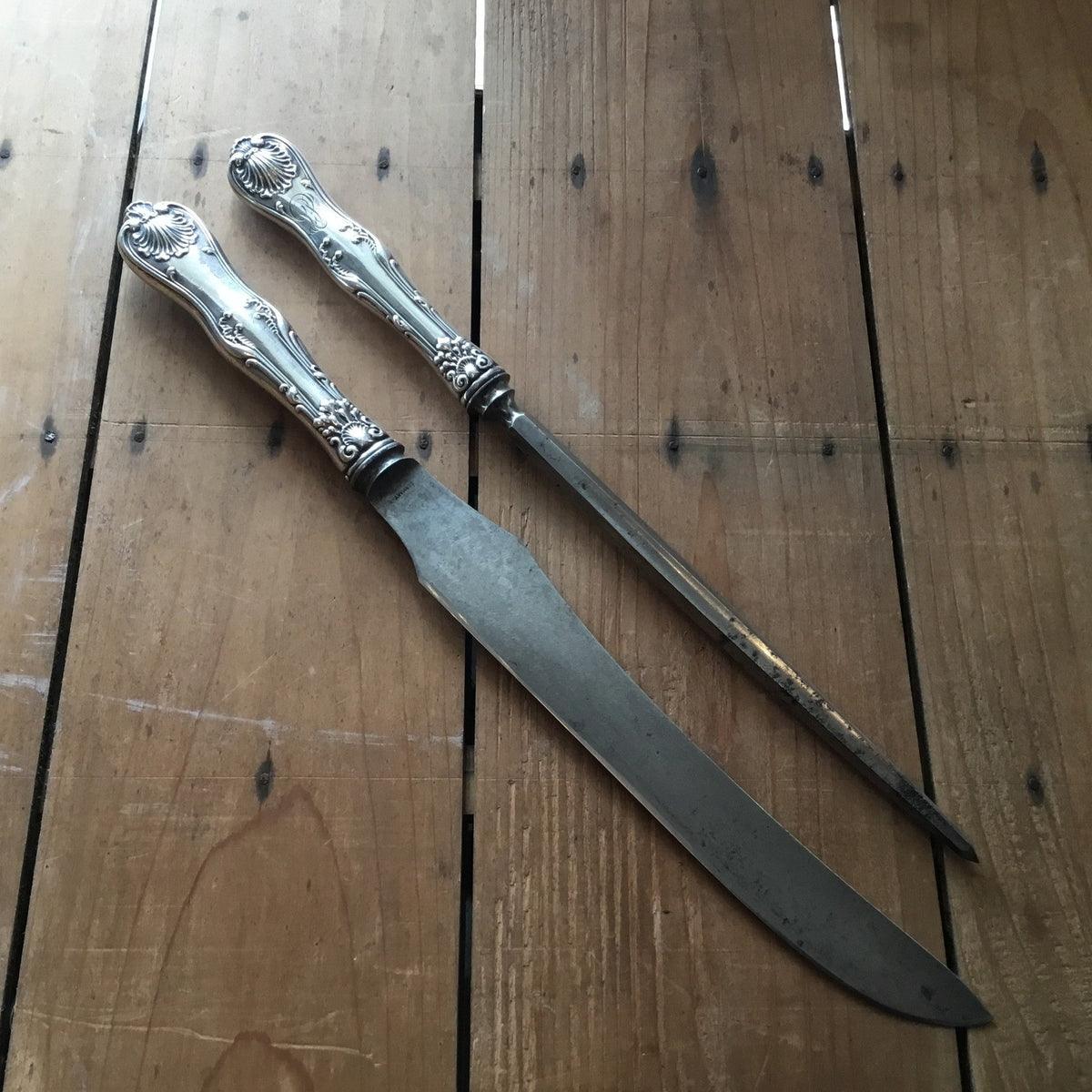 German Carving Knife and Steel Sterling Pat 1893