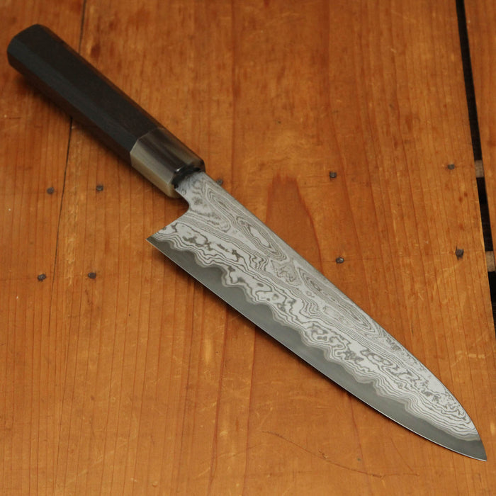 Nakagawa 210mm Gyuto Aogami 1 Damascus Dark Etch Ebony Handle