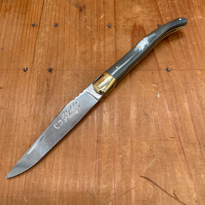 Au Sabot Laguiole 12cm Pocket Knife Straight Stainless Brass Bolstered Horn Handle