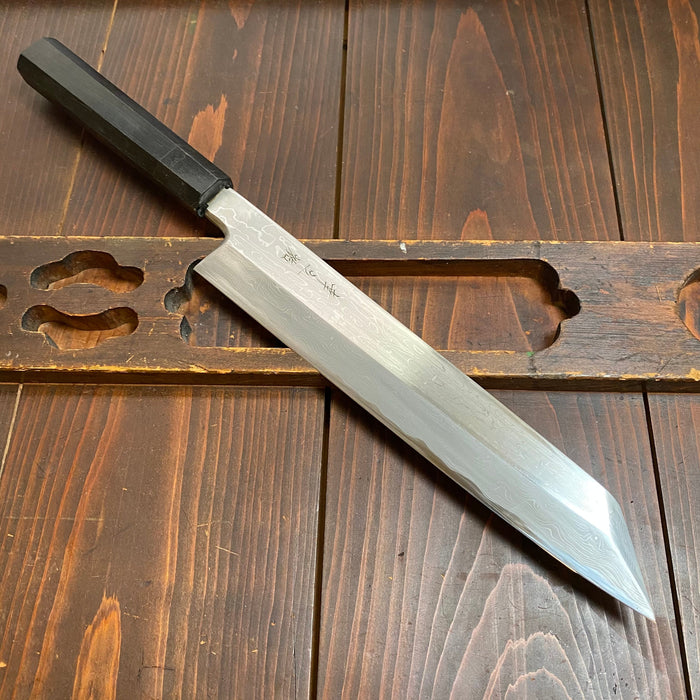 Konosuke Fujiyama 270mm Kiritsuke Aogami 2 Suminagashi Ebony Horn