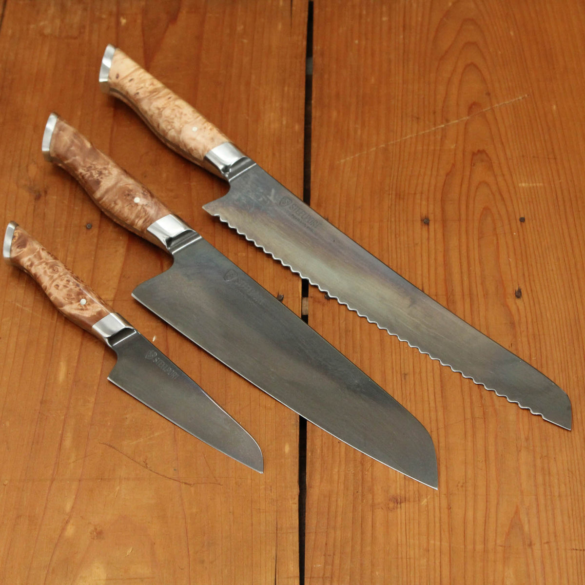 Steelport 3 Piece Knife Set 52100 Carbon Steel Stabilized Maple