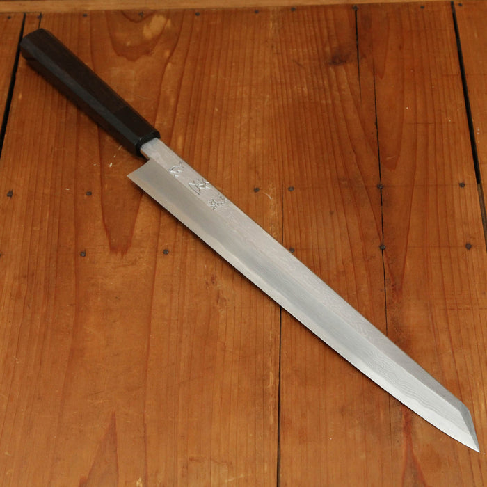 Hatsukokuro Nakagawa 330mm Kiritsuke Yanagi Aogami 1 Damascus Black Buffalo Horn