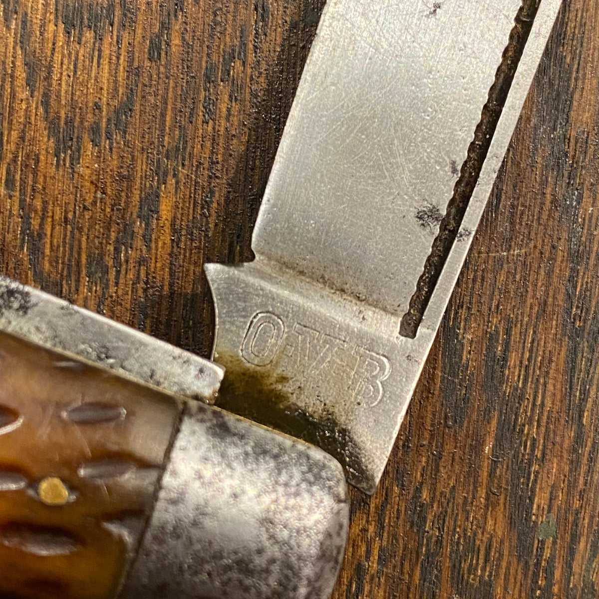 Hibbard Spencer & Bartlett  OVB 3 1/2” Jack Carbon Blade Bone Scales 1875-1925