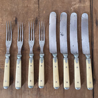 Meriden Cutlery Co Knife & Fork Set of 4 Bone & Pewter 1870s