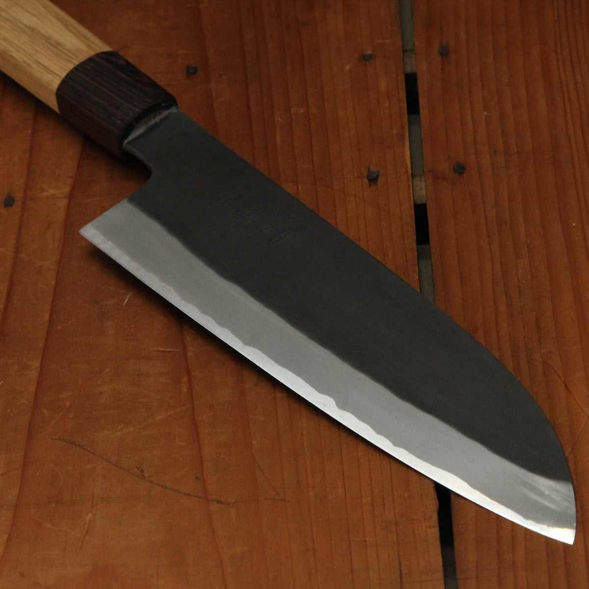 Tagai Sanjo 180mm Santoku Stainless Clad Shirogami 2 Oak and Wenge Handle