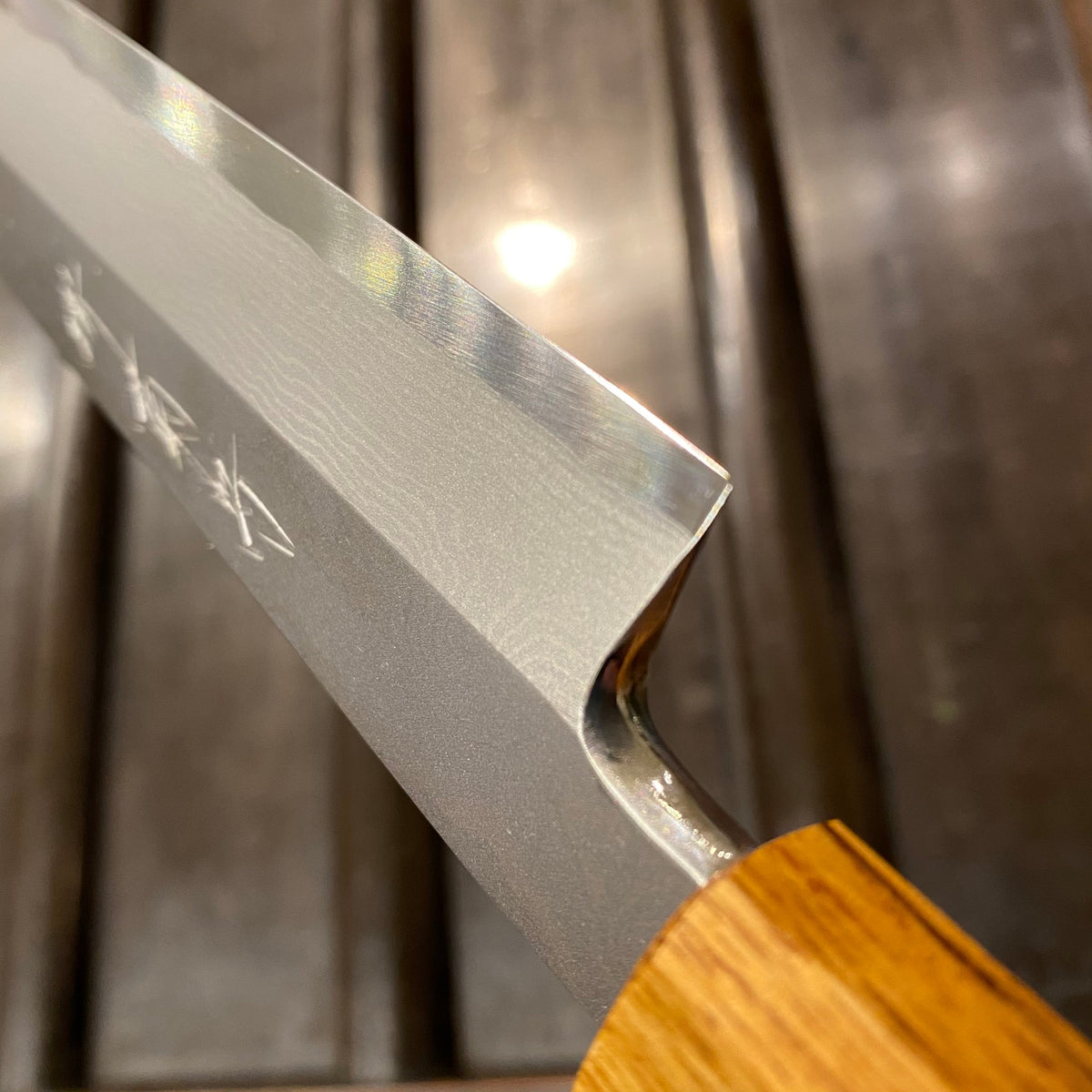 Kikumori 240mm Yanagi Rain Drop Suminagashi Octagonal Oak