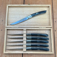 Le Thiers Steak Knife Full Guilloche Ebony & Boar Inlay Set 6