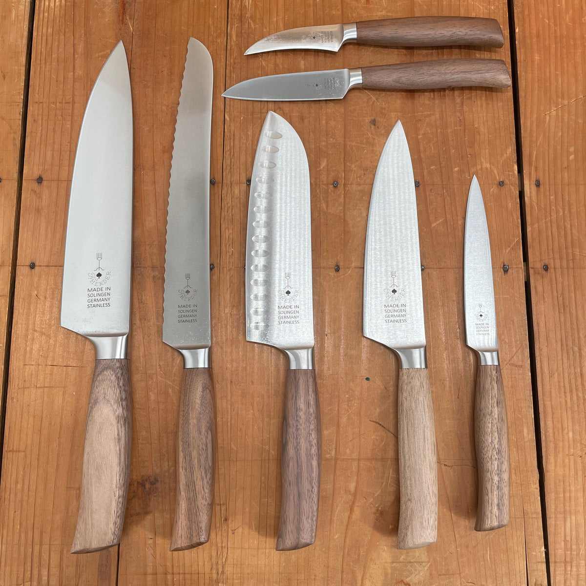Friedr Herder Madera Forged Stainless Walnut 1/2 Bolster Knife Set - 7 Pieces