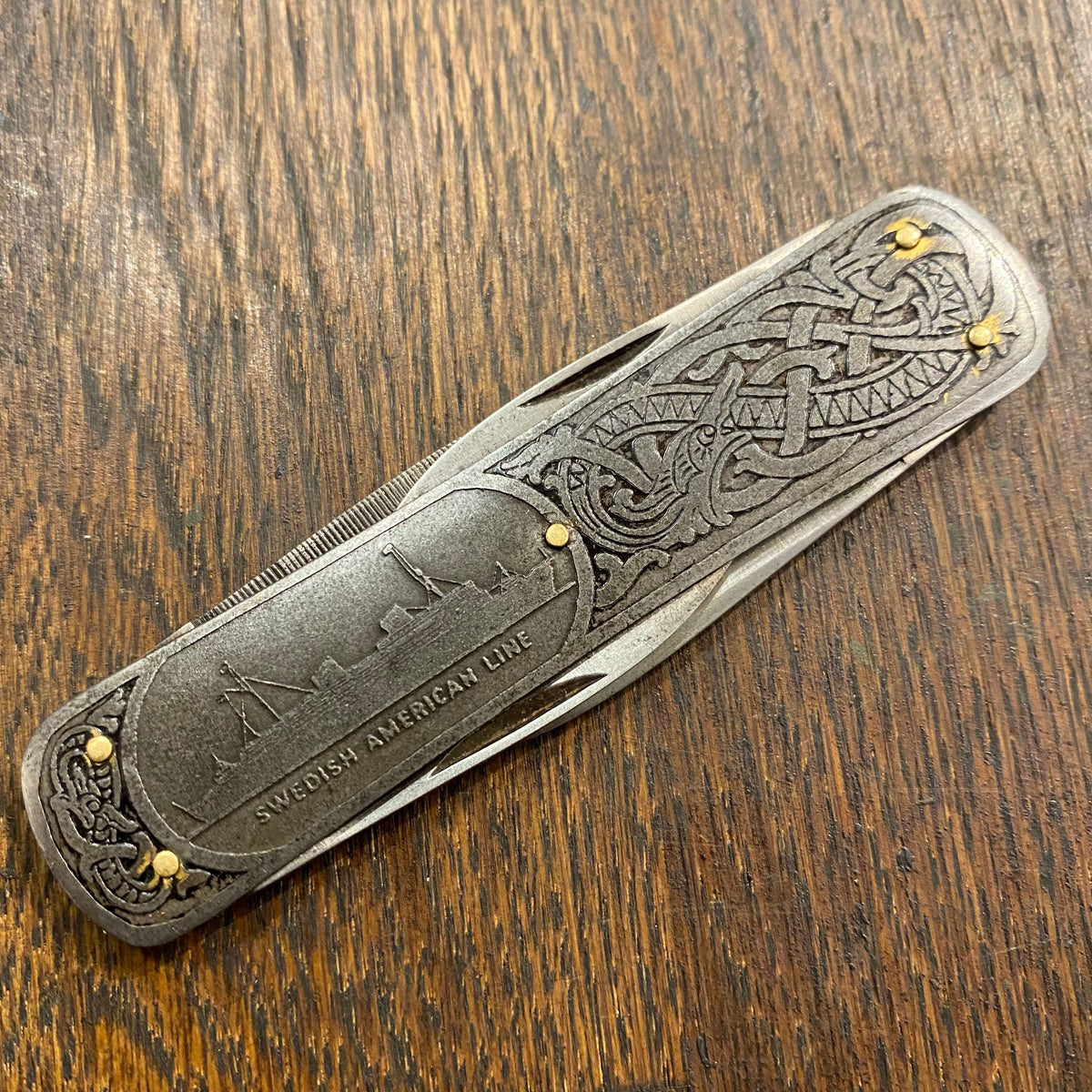 Emil Olsen 3 1/4” Lobster Pen Carbon Blades Nordic Steel Pattern Scales 1920s