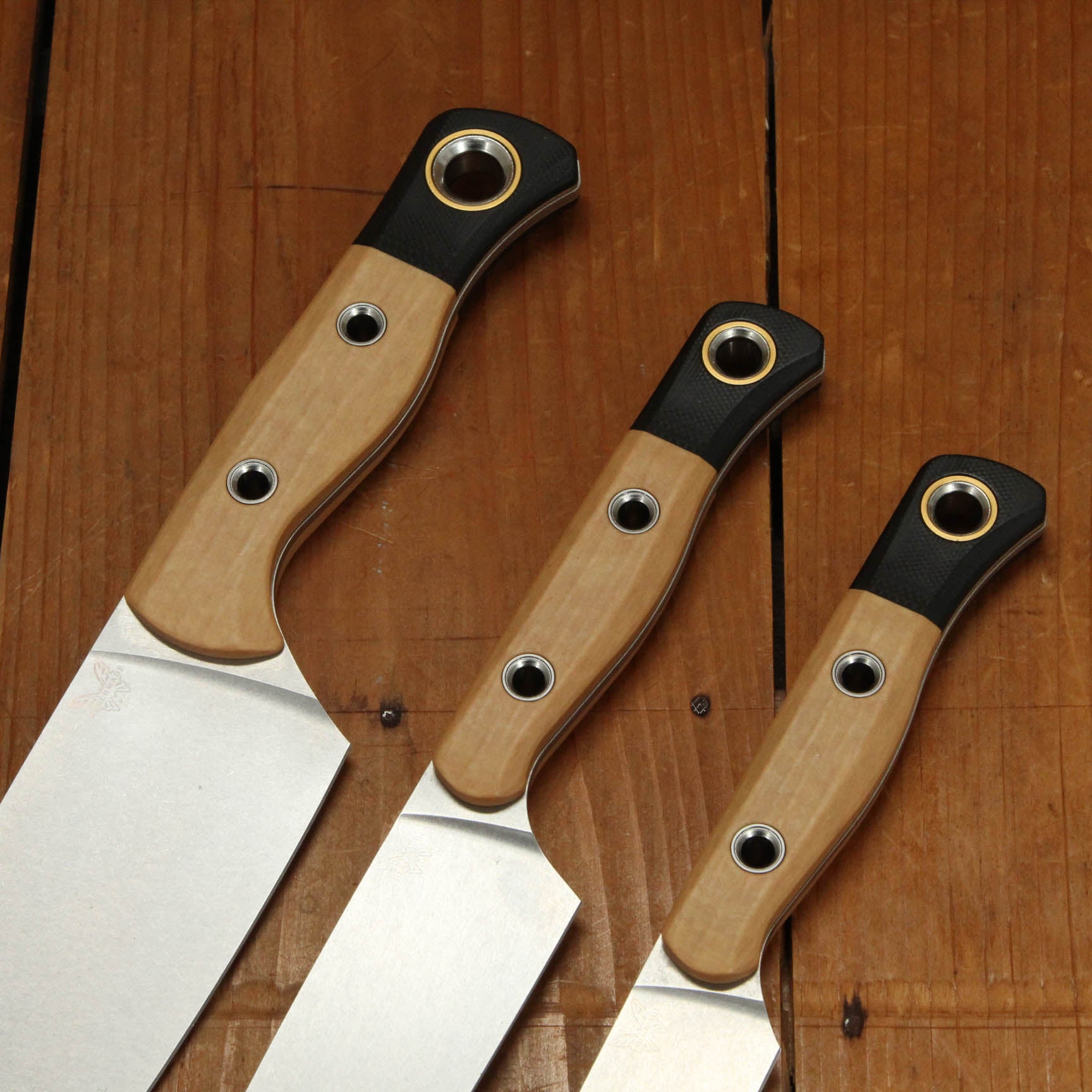 Benchmade 3 Piece Kitchen Knife Set, Stonewashed Blades, Tan
