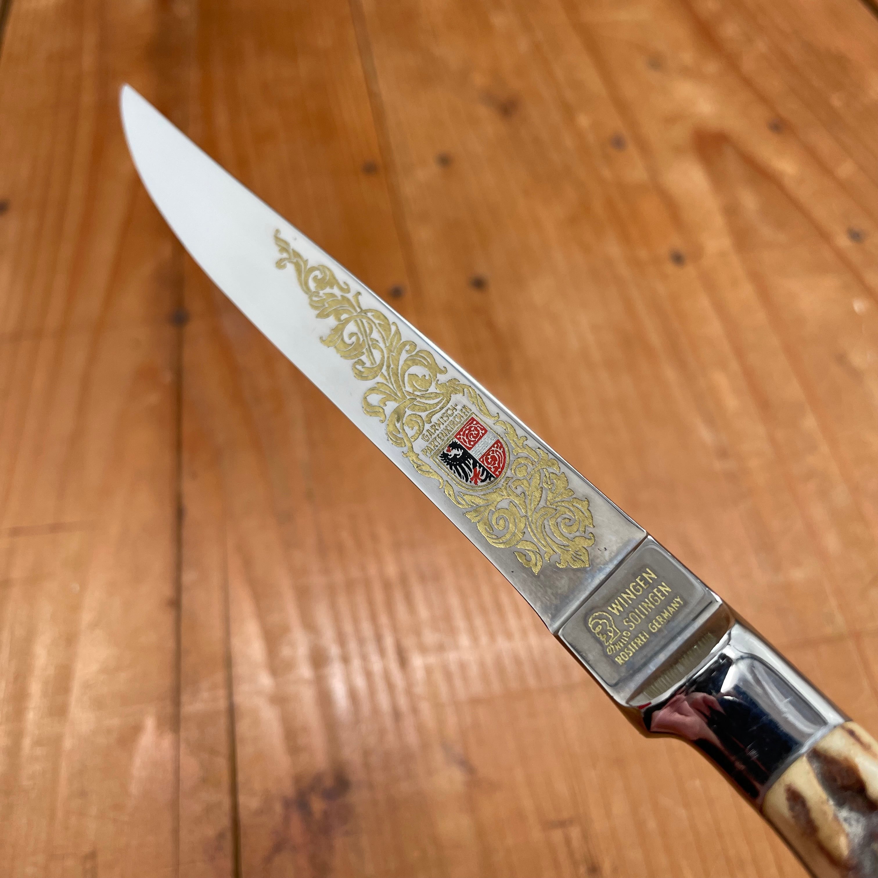 Vintage Wingen Solingen Steak Knife Set Forged Stainless Stag