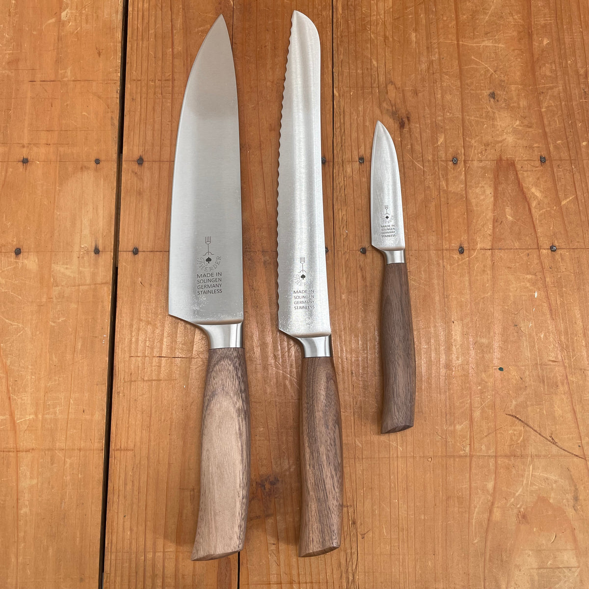 Friedr Herder Madera Forged Stainless Walnut 1/2 Bolster Knife Set - 3 Pieces