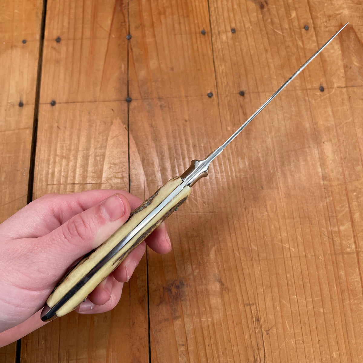 Vintage Wingen Solingen Steak Knife Set Forged Stainless Stag Handles 1950-70 - 6 Pieces