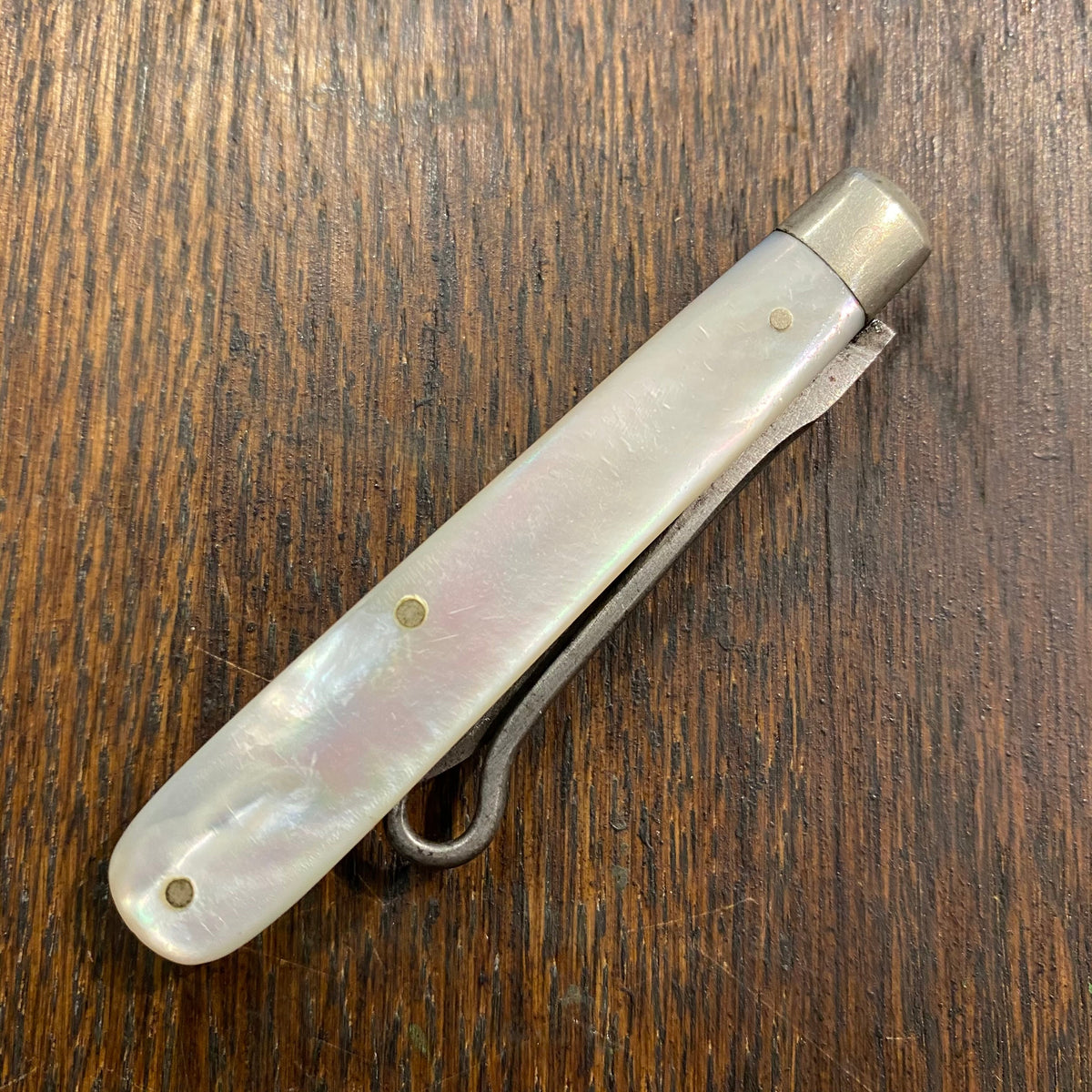 Hibbard Spencer & Bartlett 2 5/8" Pen Knife W Button Hook MOP 1920s-1960s