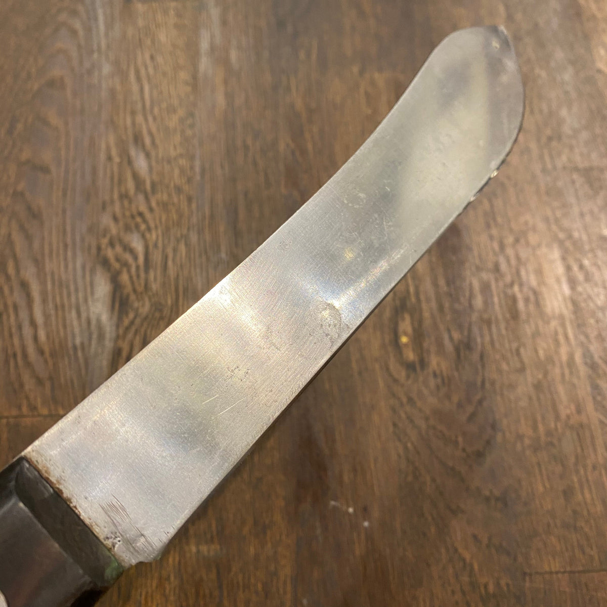 Unmarked American 8” Bullnose Butcher Hand Forged Carbon Steel Rosewood 1930-50s