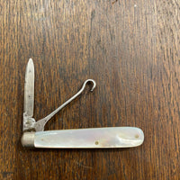 Hibbard Spencer & Bartlett 2 5/8" Pen Knife W Button Hook MOP 1920s-1960s
