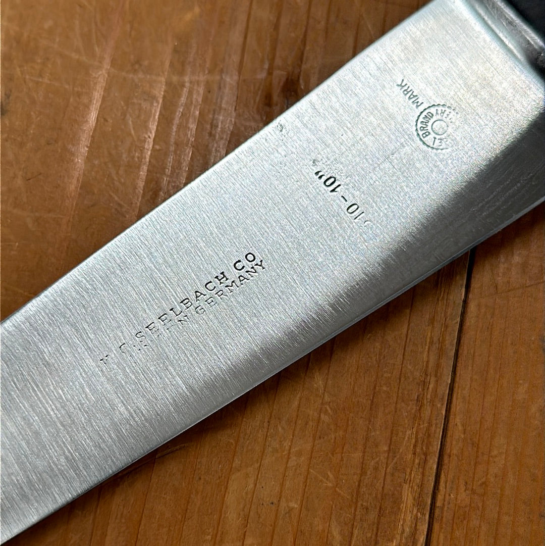 Vintage K C Seelbach 10.25” Chef Knife Carbon Steel Rosewood Solingen, Germany 1925-47