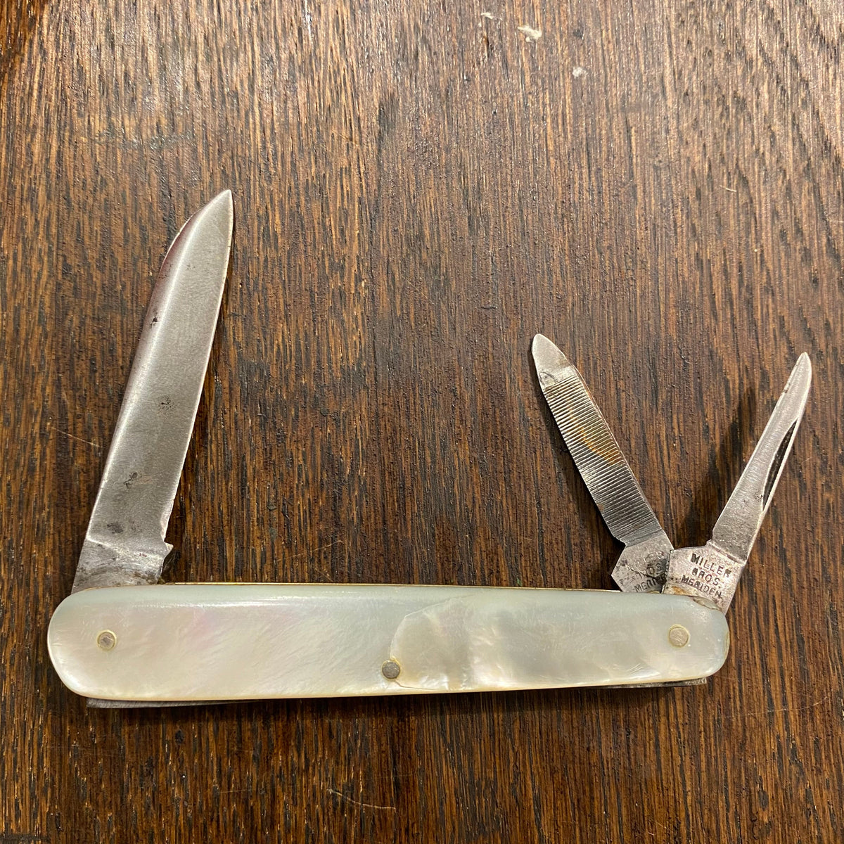 Miller Bros 3.25" Sleeveboard Whittler Carbon Steel Mother Of Pearl 1872-1926