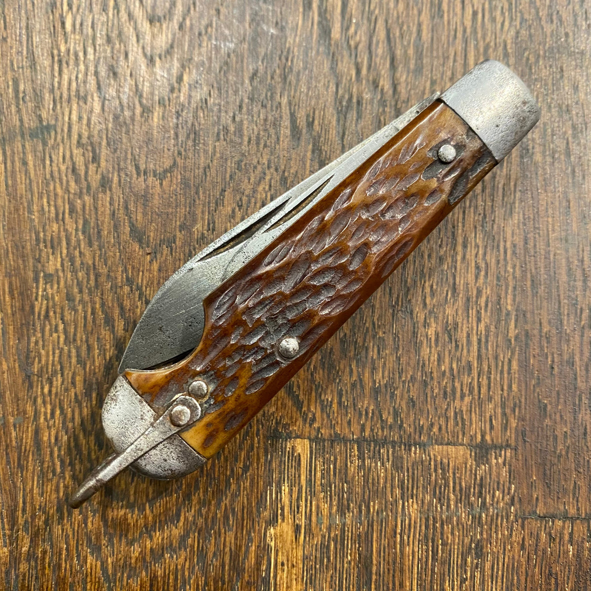 Imperial 3 3/8” Easy Opener Jack Carbon Blades Bone Scales US WW2 Issue