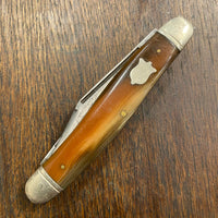 Powr-Kraft 4" Stockman Carbon Steel Blades Butterscotch Celluloid 1939-50s