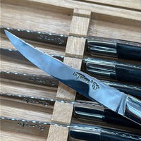 Le Thiers Steak Knife Full Guilloche Ebony & Boar Inlay Set 6