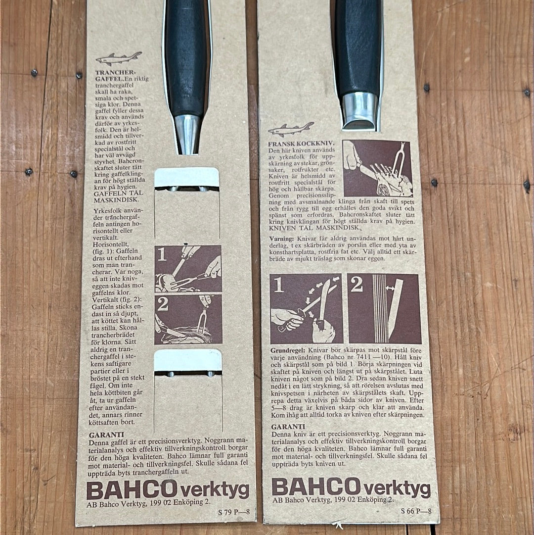 New Old Stock Bahco 7.5" Slicer & Bayonet Fork Hand Forged Stainless Norway 1970s-80s