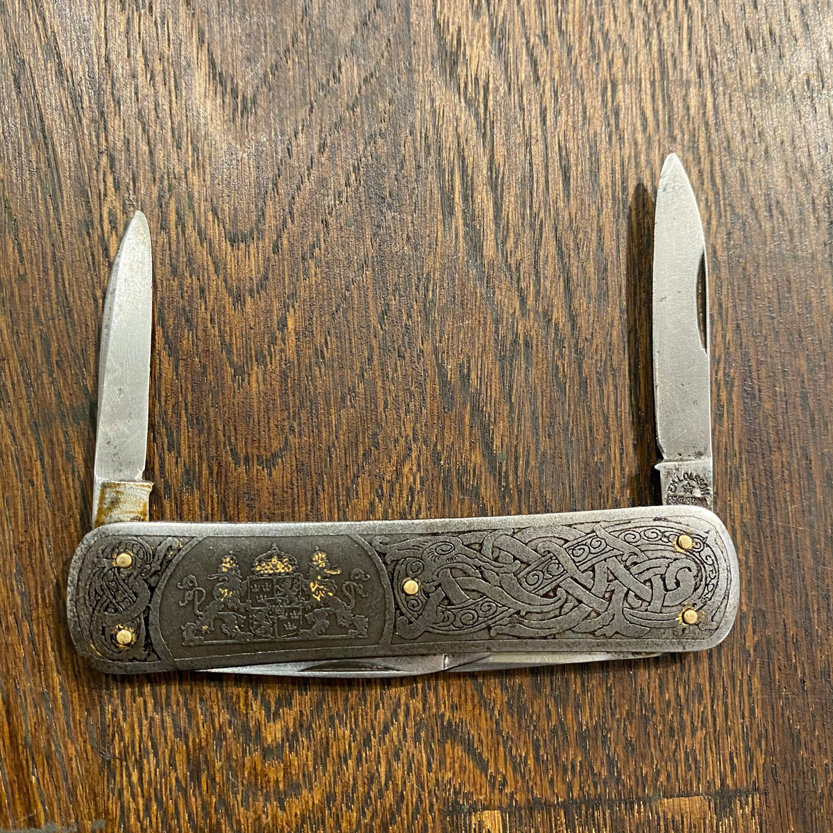 Emil Olsen 3 1/4” Lobster Pen Carbon Blades Nordic Steel Pattern Scales 1920s