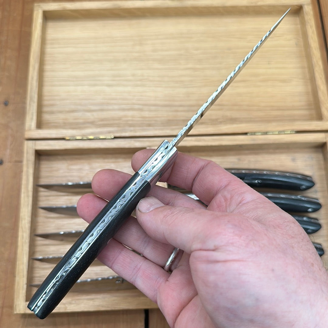 Le Thiers Steak Knife Full Guilloche Ebony & Boar Inlay Set 6