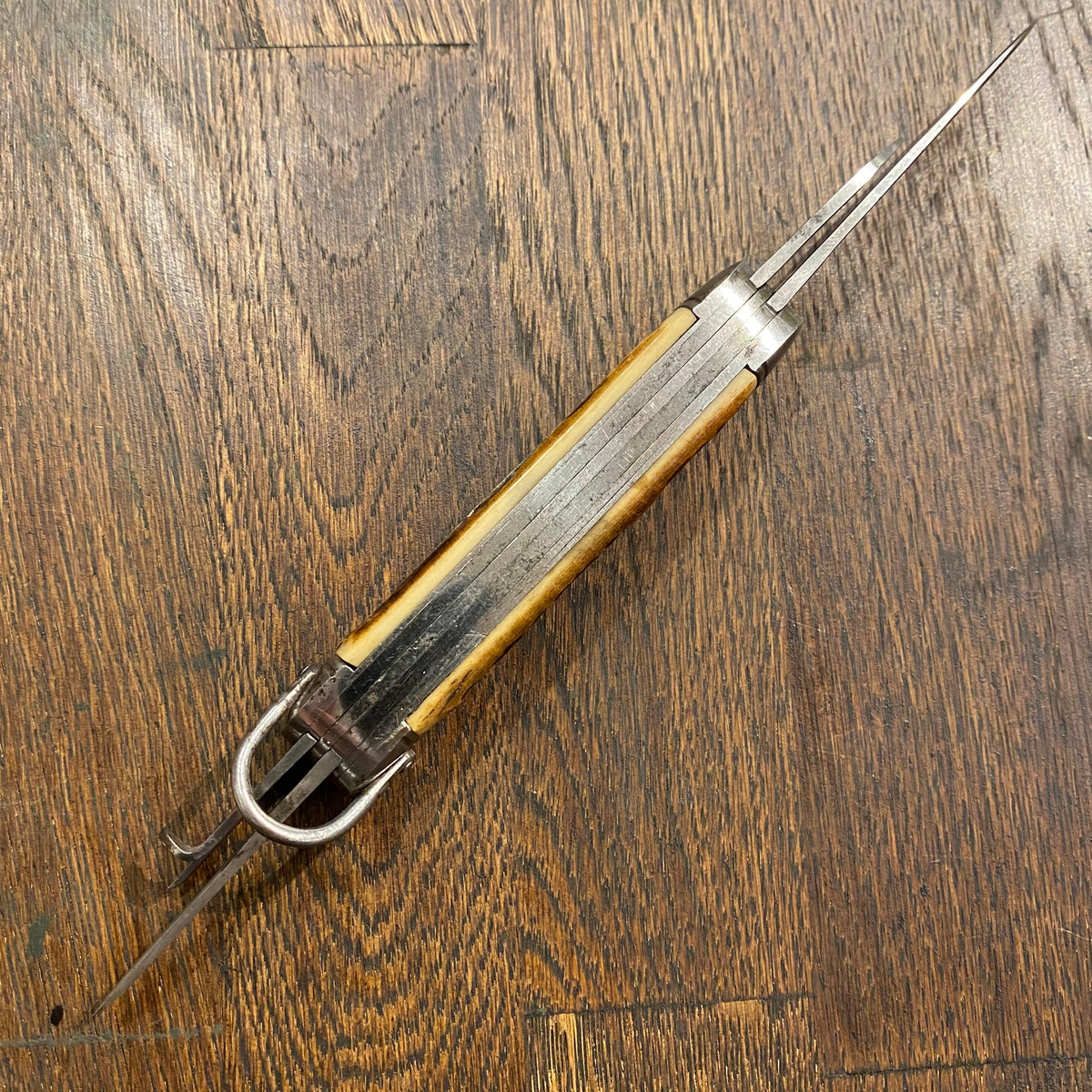 Unmarked 3 5/8" Scout Knife Multiblade Carbon Steel / Bone 1930s-60s