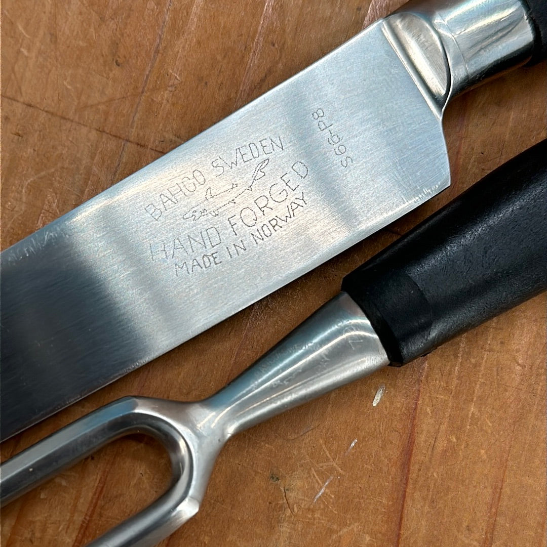 New Old Stock Bahco 7.5" Slicer & Bayonet Fork Hand Forged Stainless Norway 1970s-80s