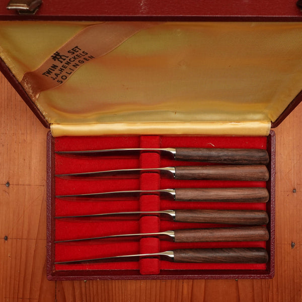 J A Henckels Friodur Steak Knife Set of 6 Stainless Walnut 1960s