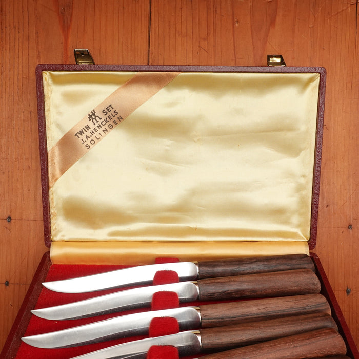 J A Henckels Friodur Steak Knife Set of 6 Stainless Walnut 1960s
