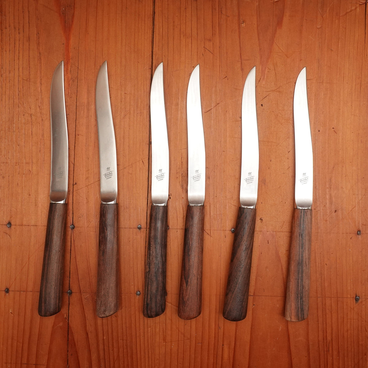 J A Henckels Friodur Steak Knife Set of 6 Stainless Walnut 1960s