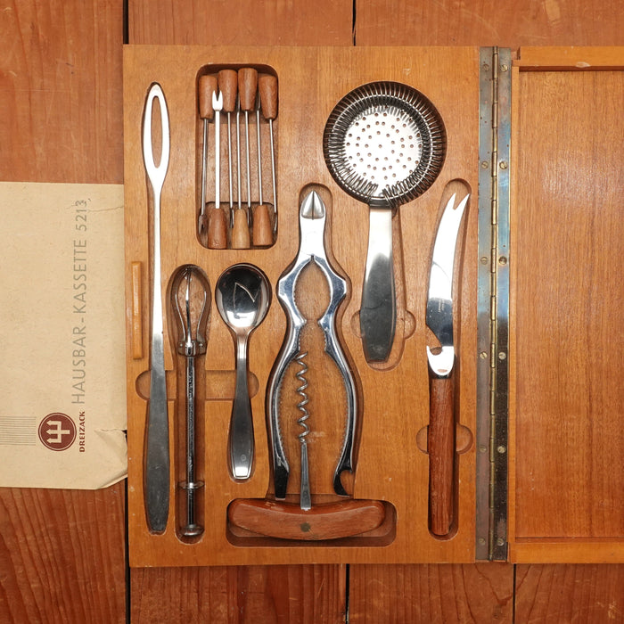 Vintage Wusthof Danish Modern Dreizak Bar Set in Box 1950-60s