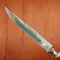 New Old Stock Walter Willms Steak Knife & Fork Pair Forged Stainless & Carved Stag Solingen 1960s 70s