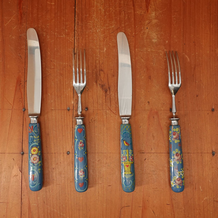 Gottleib Hammesfahr Table Knife & Fork Set 4 Pcs "Nirosta" Stainless Handpainted Solingen 1920s?