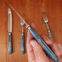 Gottleib Hammesfahr Table Knife & Fork Set 4 Pcs "Nirosta" Stainless Handpainted Solingen 1920s?