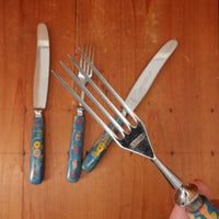 Gottleib Hammesfahr Table Knife & Fork Set 4 Pcs "Nirosta" Stainless Handpainted Solingen 1920s?