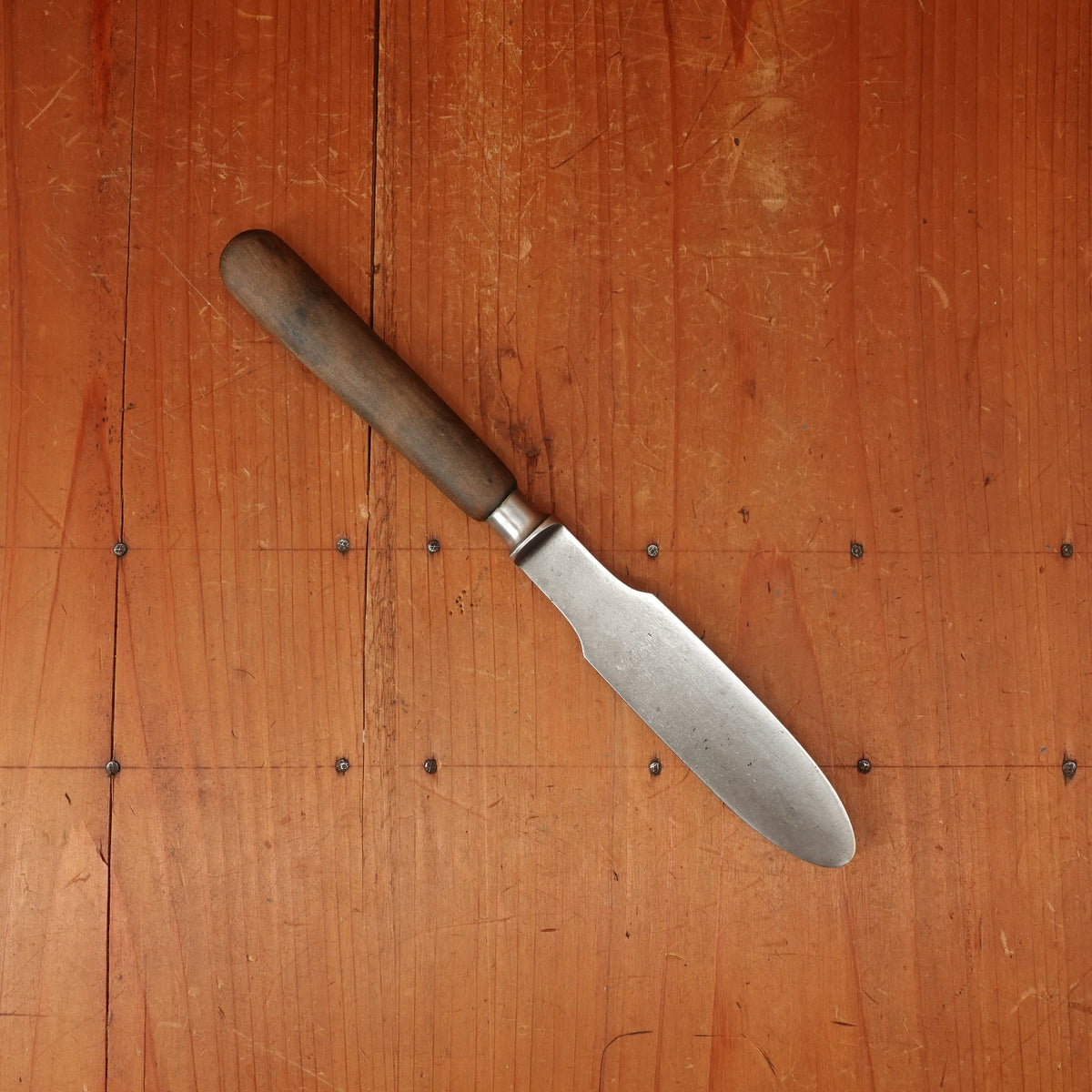 Unmarked 4.5" Pate Knife / Spreader Forged Carbon Steel Nickel Walnut Germany *Lead Warning* ~1900-1920?