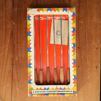 Vintage Wusthof Meat Fondue Fork Set Stainless & Teak 1960-80