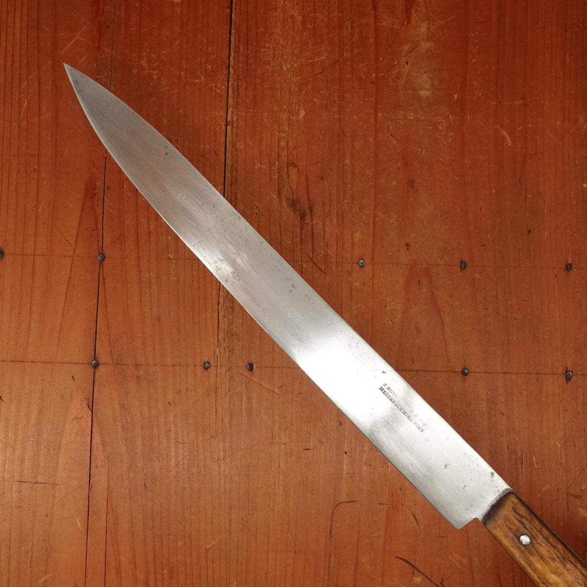 J Rotschen K.K. Hof Messerschmied 10.5" Flexible Slicer Fillet Carbon Steel & Stag Vienna 1890s-1920?