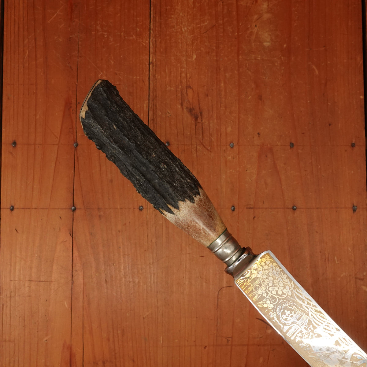 J A Henckels Friodur Stainless 4pc Carving Set Gold Wash Nickel Stag Solingen 1950s