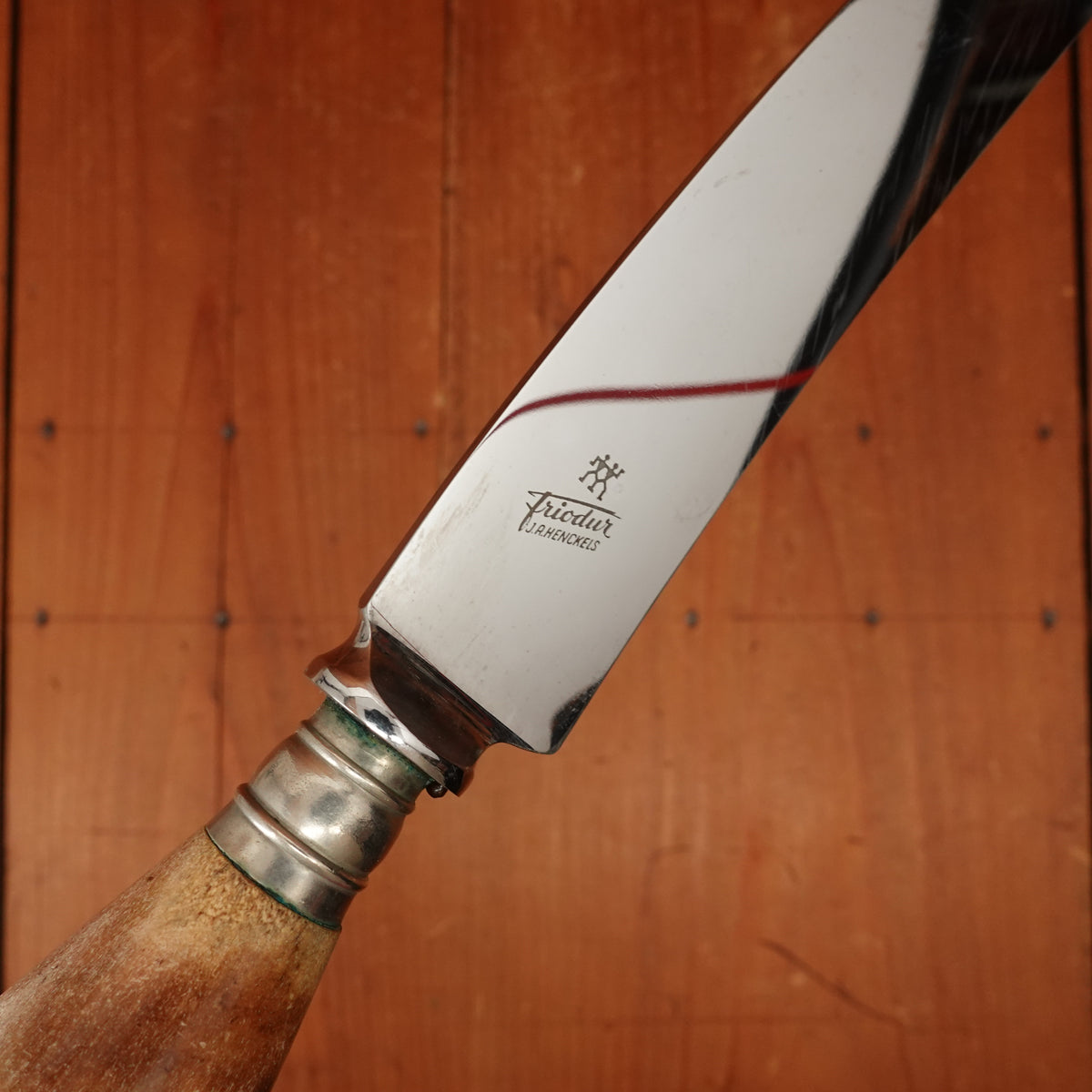 J A Henckels Friodur Stainless 4pc Carving Set Gold Wash Nickel Stag Solingen 1950s