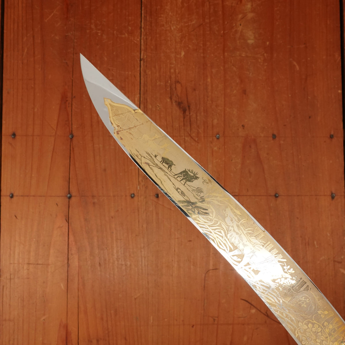 J A Henckels Friodur Stainless 4pc Carving Set Gold Wash Nickel Stag Solingen 1950s