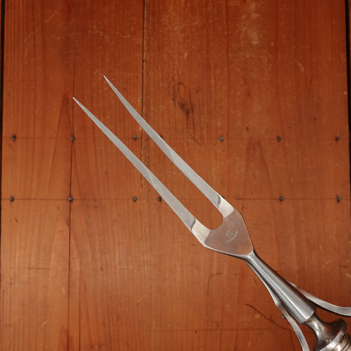 J A Henckels Friodur Stainless 4pc Carving Set Gold Wash Nickel Stag Solingen 1950s